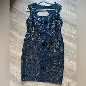 Marina sequin party dress in navy. Size 16 NWOT!